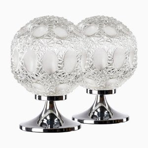 Table Lamps in Structured Glass and Chrome Base, 1970s, Set of 2-QBR-2041376