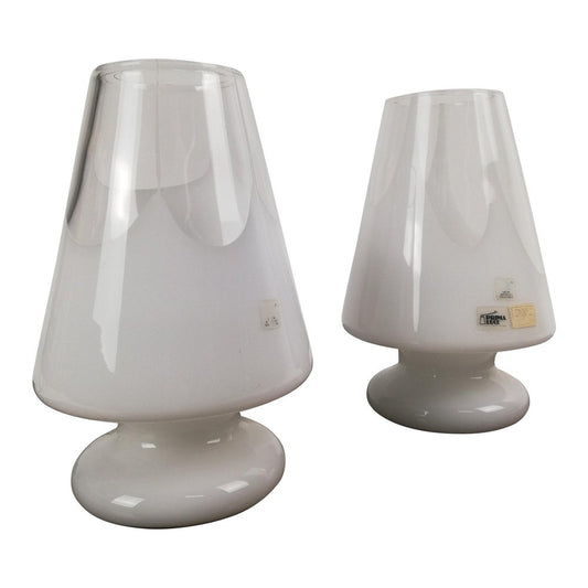 Table Lamps in White Artistic Murano Glass from Prima Luce, Italy, 1970s, Set of 2