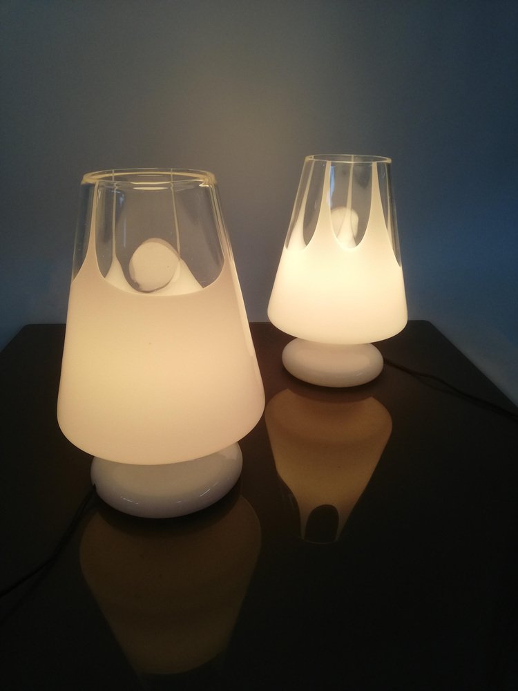 Table Lamps in White Artistic Murano Glass from Prima Luce, Italy, 1970s, Set of 2