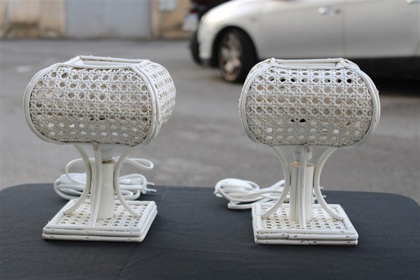 Table Lamps in White Bamboo and Vienna Straw, 1970s, Set of 2-EH-2035345