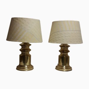 Table Lamps with Brass Bases and Fabric Shades, 1970s, Set of 2-HOI-1787791