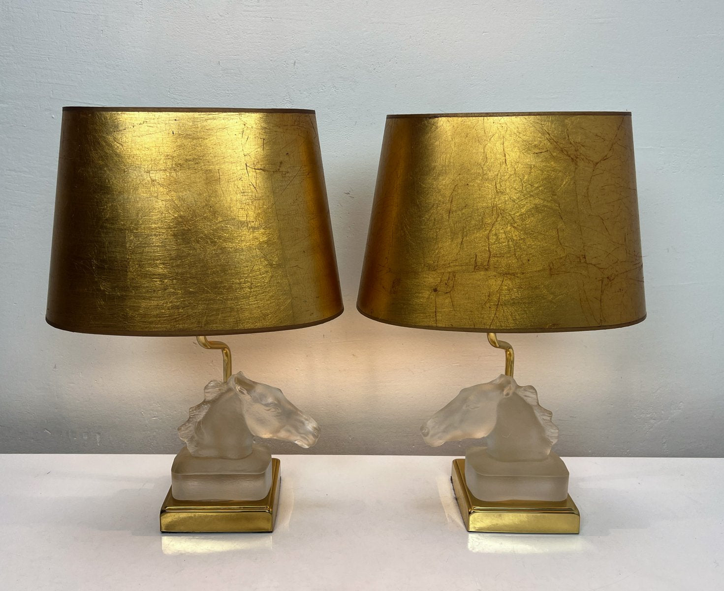 Table Lamps with Glass Horse Head by Maison Le Dauphin, 1970s, Set of 2