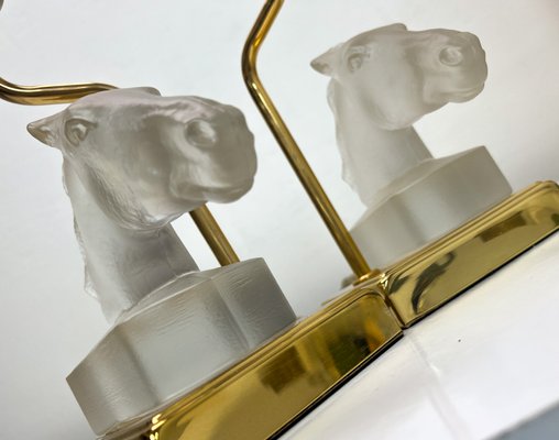 Table Lamps with Glass Horse Head by Maison Le Dauphin, 1970s, Set of 2-WZZ-1719363