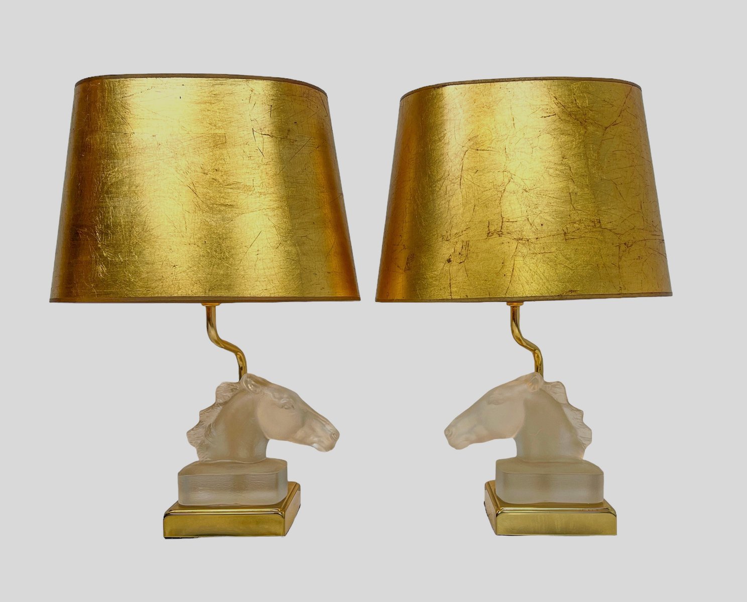 Table Lamps with Glass Horse Head by Maison Le Dauphin, 1970s, Set of 2