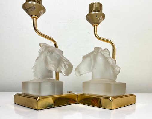 Table Lamps with Glass Horse Head by Maison Le Dauphin, 1970s, Set of 2-WZZ-1719363