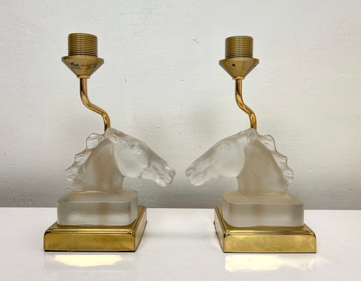 Table Lamps with Glass Horse Head by Maison Le Dauphin, 1970s, Set of 2-WZZ-1719363