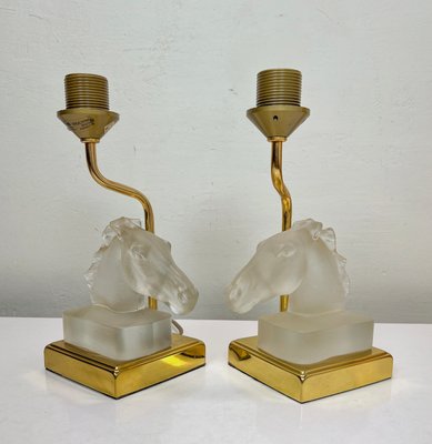 Table Lamps with Glass Horse Head by Maison Le Dauphin, 1970s, Set of 2-WZZ-1719363