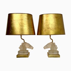 Table Lamps with Glass Horse Head by Maison Le Dauphin, 1970s, Set of 2-WZZ-1719363