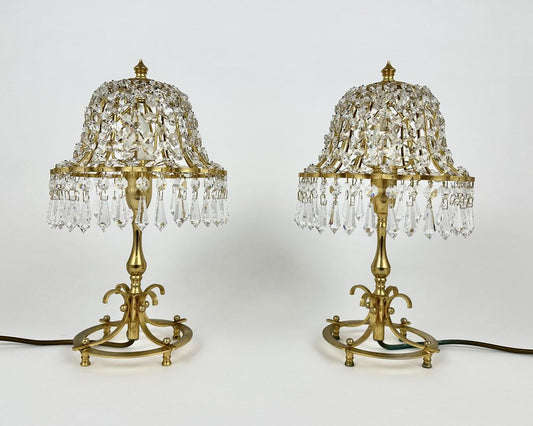 Table Lamps with Lead Crystal Shades, France, 1960s, Set of 2