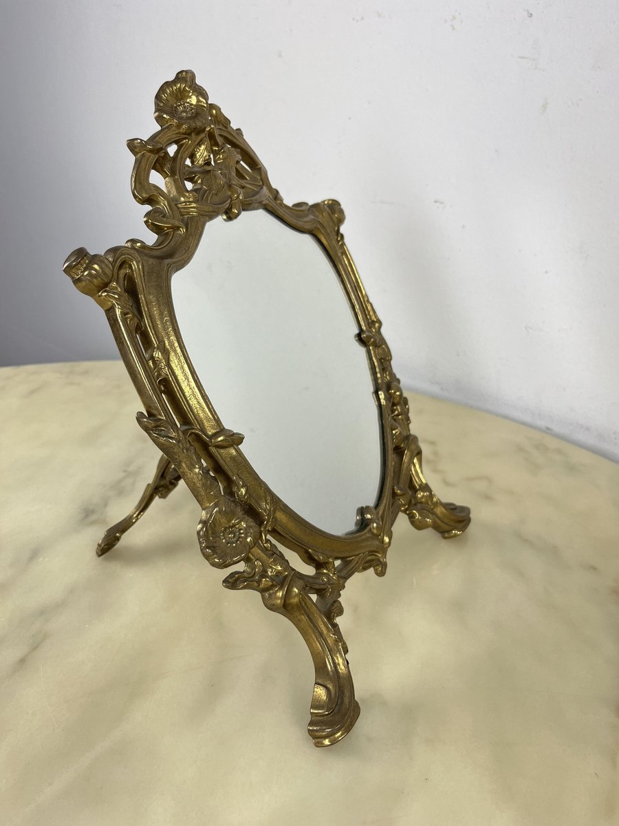 Table Mirror in Worked Brass, Italy, 1960s