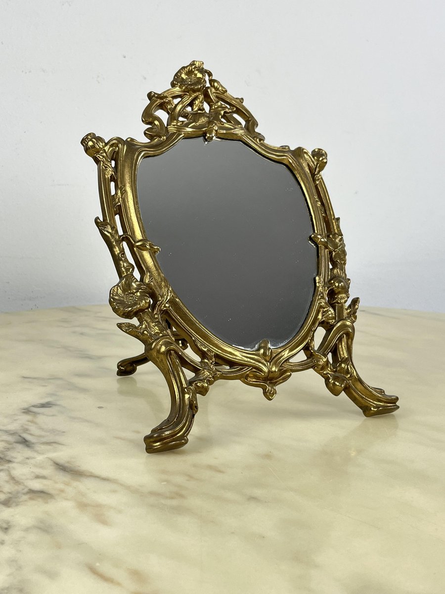 Table Mirror in Worked Brass, Italy, 1960s