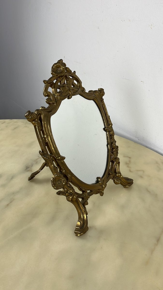 Table Mirror in Worked Brass, Italy, 1960s