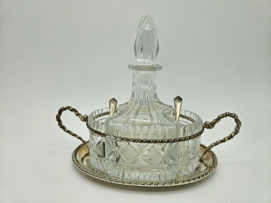 Table Set for Oil and Vinegar in Glass and Silver, 20th Century, Set of 7-ZUW-1804080