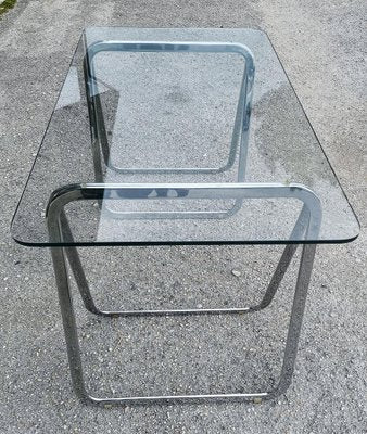 Table with Tempered Crystal Top & Chromed Lockable Legs, Italy, 1990-RAQ-1285754