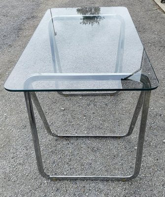 Table with Tempered Crystal Top & Chromed Lockable Legs, Italy, 1990-RAQ-1285754