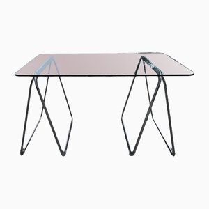 Table with Tempered Crystal Top & Chromed Lockable Legs, Italy, 1990-RAQ-1285754