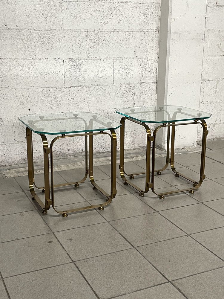 Tables in Brass and Glass, 1970s, Set of 2