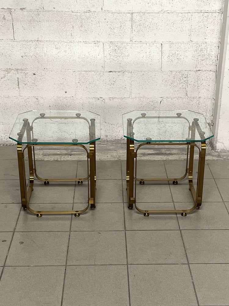 Tables in Brass and Glass, 1970s, Set of 2