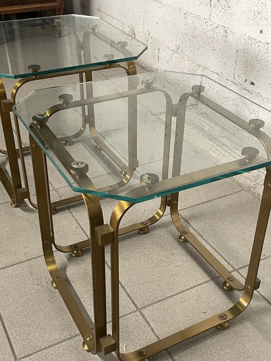 Tables in Brass and Glass, 1970s, Set of 2