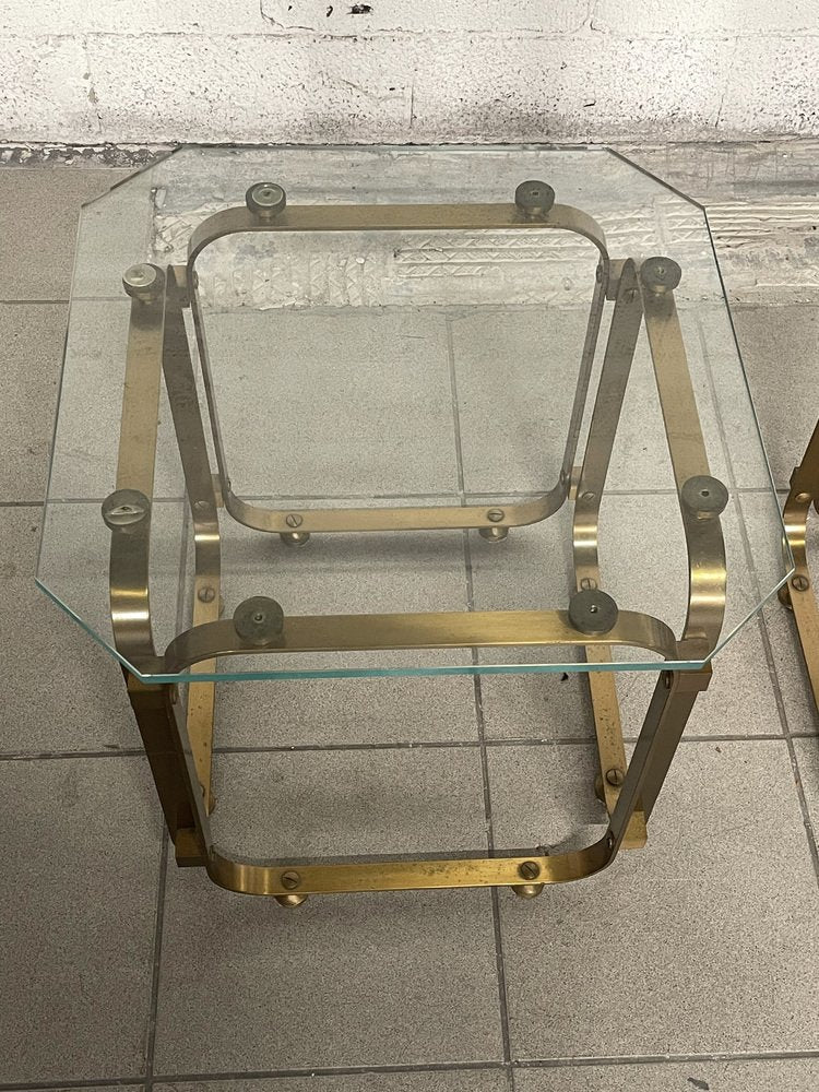 Tables in Brass and Glass, 1970s, Set of 2