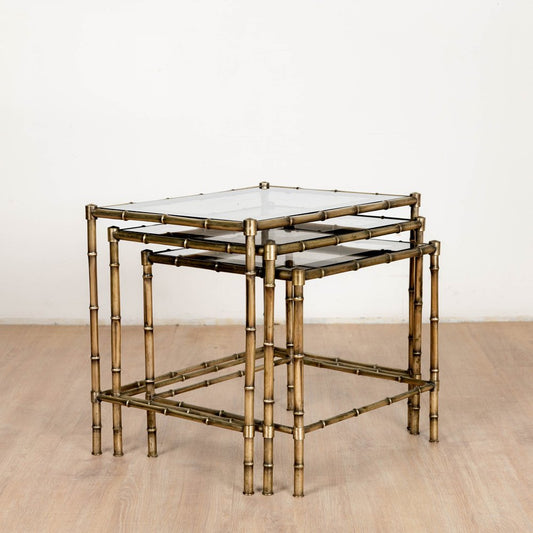 Tables in Brass, Bamboo and Glass from Maison Baguès, 1970s, Set of 3