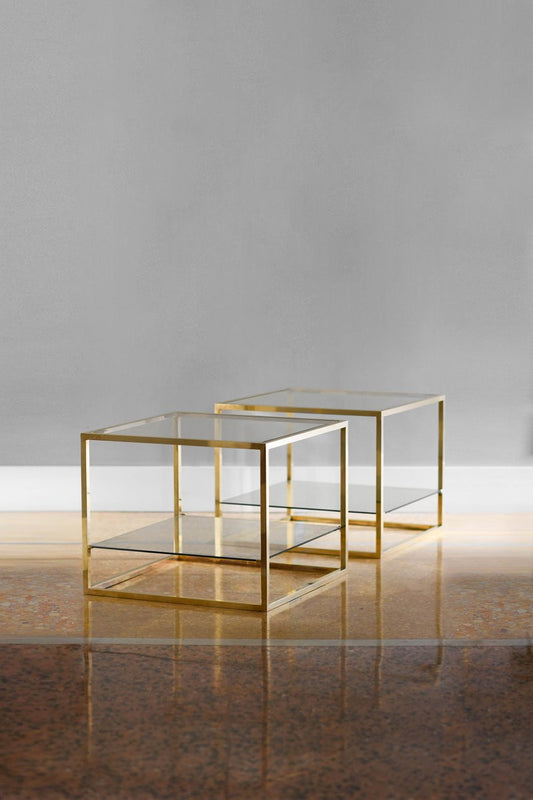 Tables with Glass Shelves and Brass Details, 1980s, Set of 2