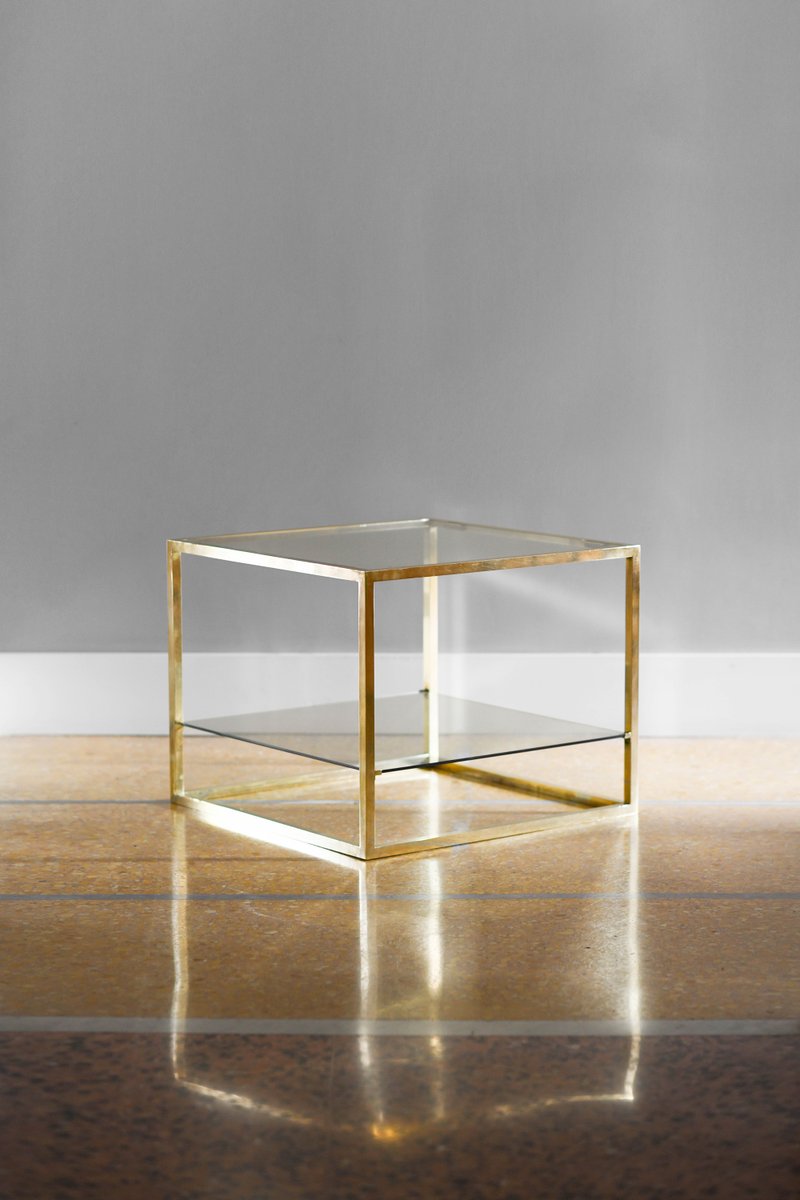 Tables with Glass Shelves and Brass Details, 1980s, Set of 2