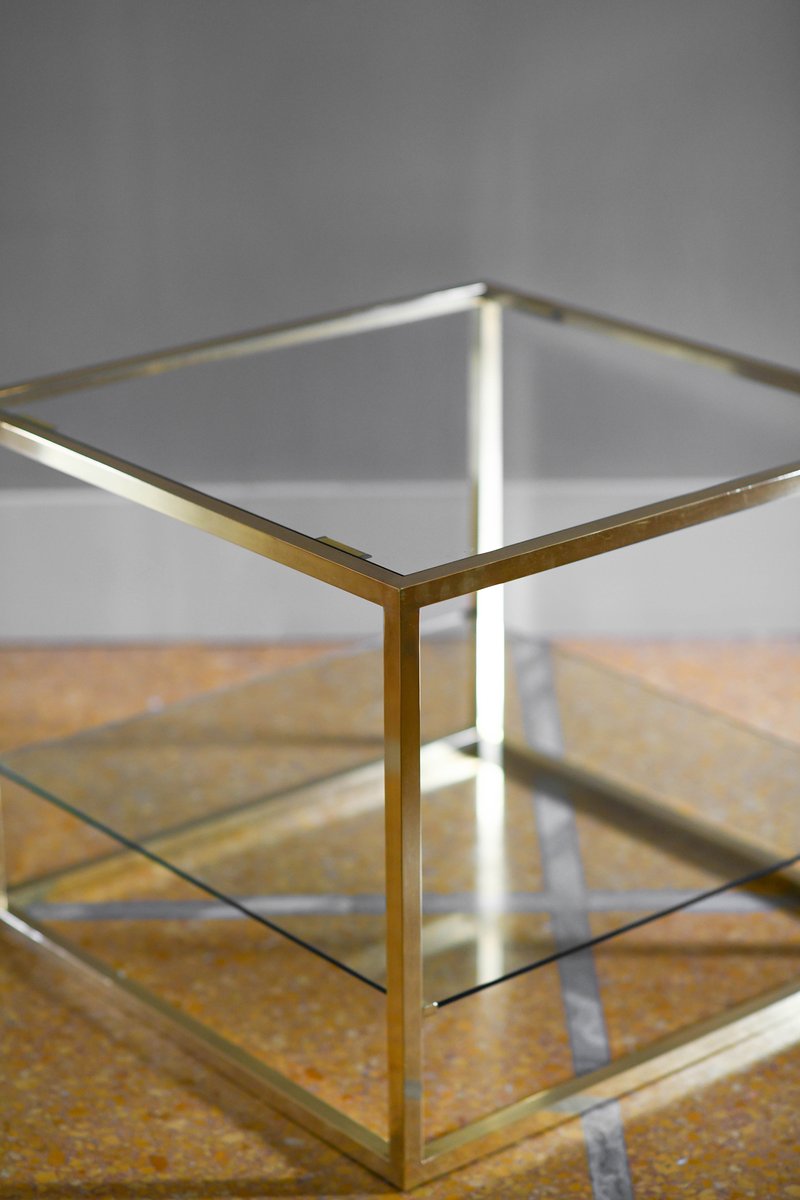 Tables with Glass Shelves and Brass Details, 1980s, Set of 2