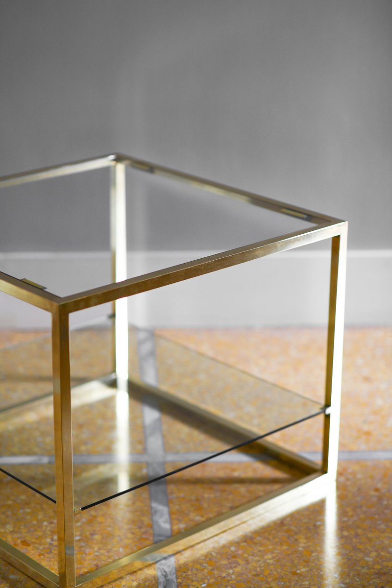 Tables with Glass Shelves and Brass Details, 1980s, Set of 2