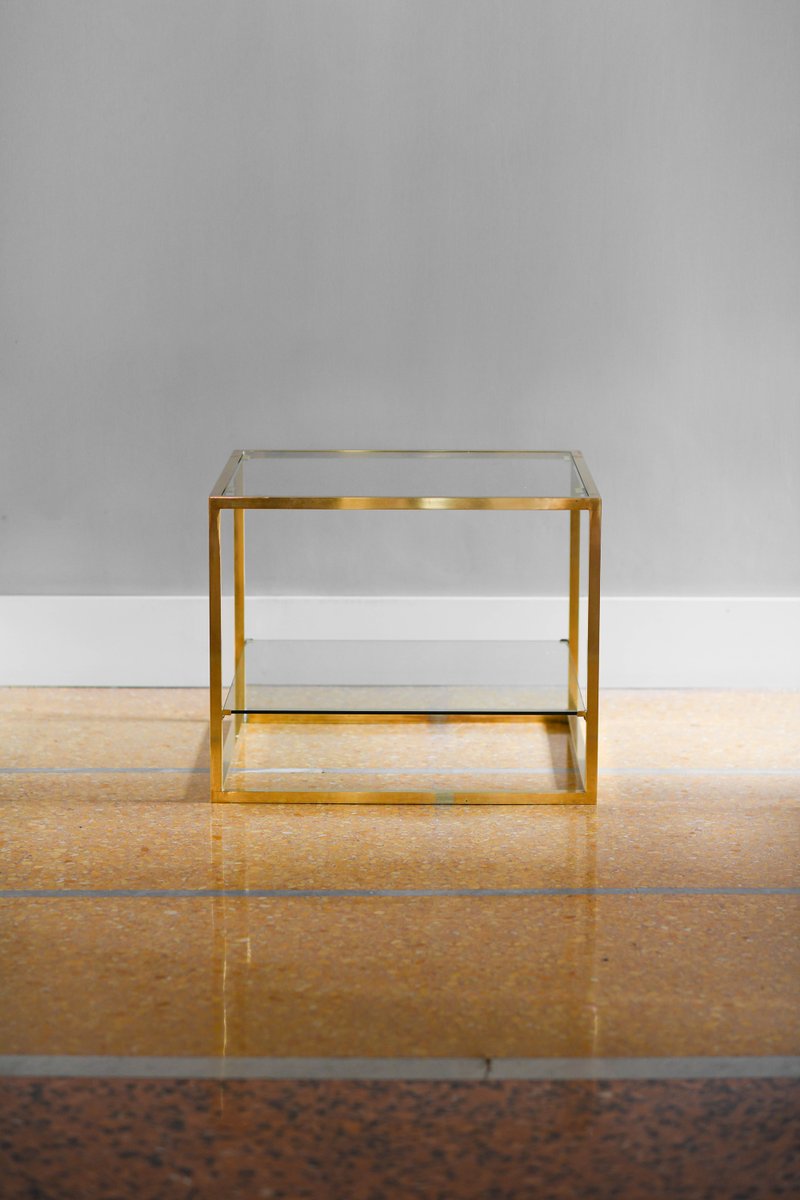 Tables with Glass Shelves and Brass Details, 1980s, Set of 2