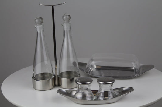 Tableware Set by Marianne Denzel for Vereinigte Metallwerke Ranshofen Berndorf AG Austria, 1960s, Set of 8