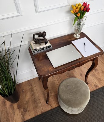 talian Walnut Desk Side Table with Cabriole Carved Legs, 1890s-EUP-1804857