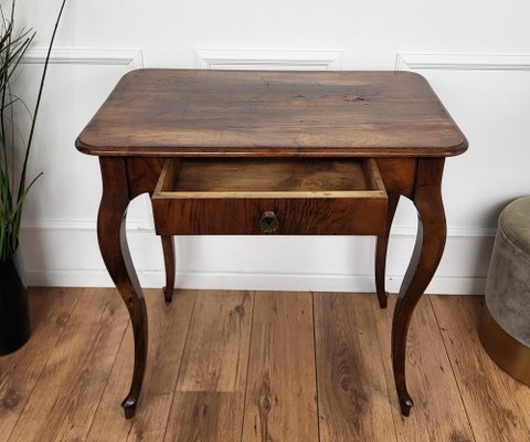 talian Walnut Desk Side Table with Cabriole Carved Legs, 1890s-EUP-1804857