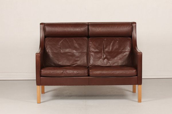 Tall 2432 Wingback Sofa in Brown Leather by Børge Mogensen for Fredericia Stolefabrik, 1970s-QQ-1371889