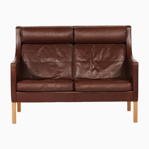 Tall 2432 Wingback Sofa in Brown Leather by Børge Mogensen for Fredericia Stolefabrik, 1970s-QQ-1371889