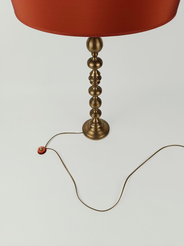 Tall Art Deco Bobbin Brass Candlestick Column Table Lamp, 1930s