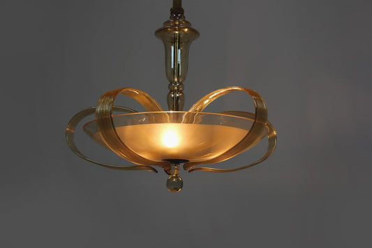 Tall Art Deco Curved Glass Ceiling Light from ESC Zukov, 1940s