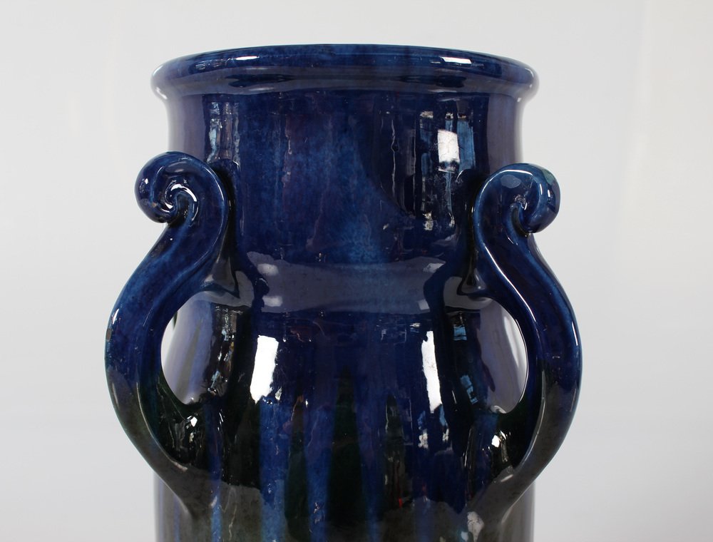 Tall Art Nouveau Sculptural Vase with Blue and Green Glaze by Herman A. Kähler, Denmark, 1910s