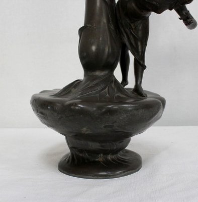 Tall Art Nouveau Vase in Pewter Depicting Young Woman Picking Water Lily by P. Jean, Early 20th Century-RVK-1016327