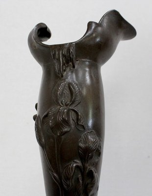 Tall Art Nouveau Vase in Pewter Depicting Young Woman Picking Water Lily by P. Jean, Early 20th Century-RVK-1016327