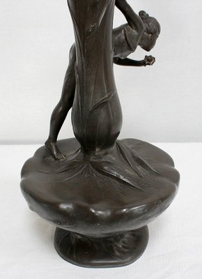 Tall Art Nouveau Vase in Pewter Depicting Young Woman Picking Water Lily by P. Jean, Early 20th Century-RVK-1016327