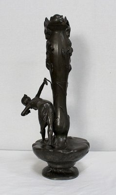 Tall Art Nouveau Vase in Pewter Depicting Young Woman Picking Water Lily by P. Jean, Early 20th Century-RVK-1016327