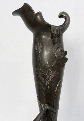 Tall Art Nouveau Vase in Pewter Depicting Young Woman Picking Water Lily by P. Jean, Early 20th Century-RVK-1016327