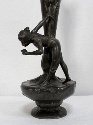 Tall Art Nouveau Vase in Pewter Depicting Young Woman Picking Water Lily by P. Jean, Early 20th Century-RVK-1016327