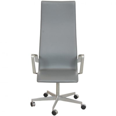 Tall Backed Oxford Office Chair in Grey Leather by Arne Jacobsen for Fritz Hansen-MTD-1736667