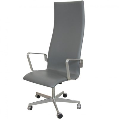 Tall Backed Oxford Office Chair in Grey Leather by Arne Jacobsen for Fritz Hansen-MTD-1736667