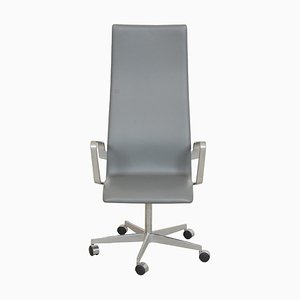 Tall Backed Oxford Office Chair in Grey Leather by Arne Jacobsen for Fritz Hansen-MTD-1736667