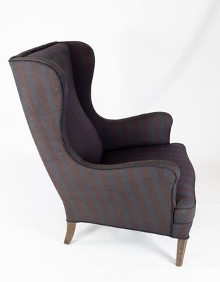 Tall Easy Chair with Dark Striped Fabric, 1940s-UY-852233