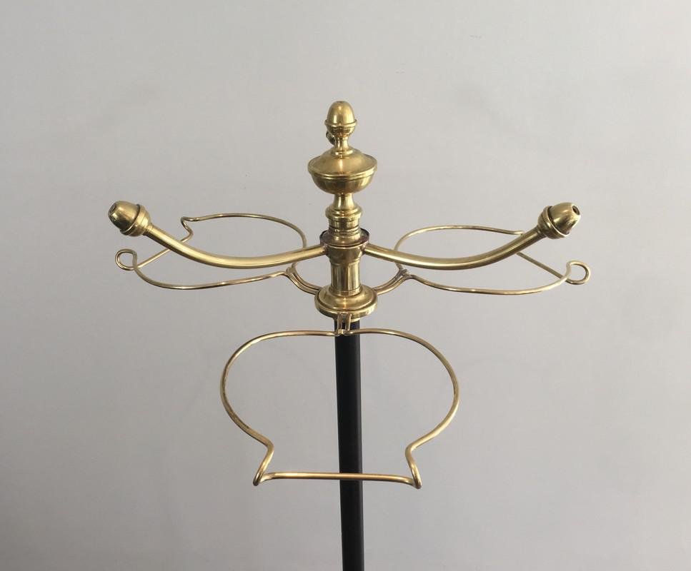 Tall French Black Lacquered & Brass Coat & Hat Rack, 1900s