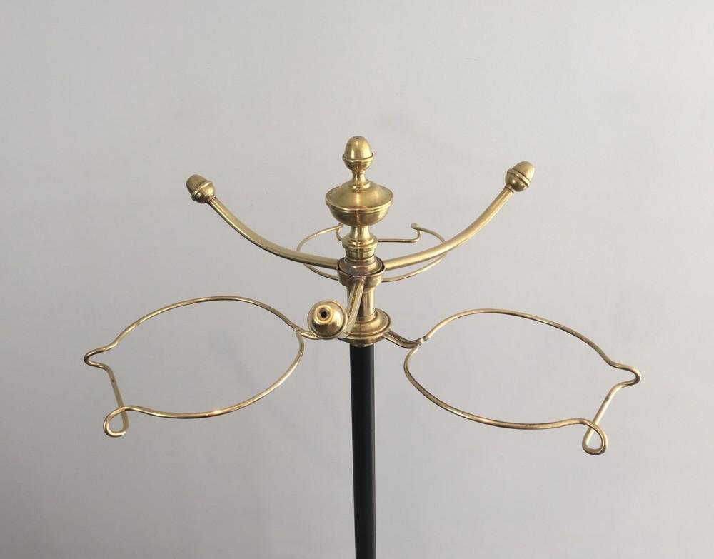 Tall French Black Lacquered & Brass Coat & Hat Rack, 1900s